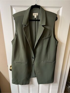 Open Edit Olive Sleeveless Blazer Vest